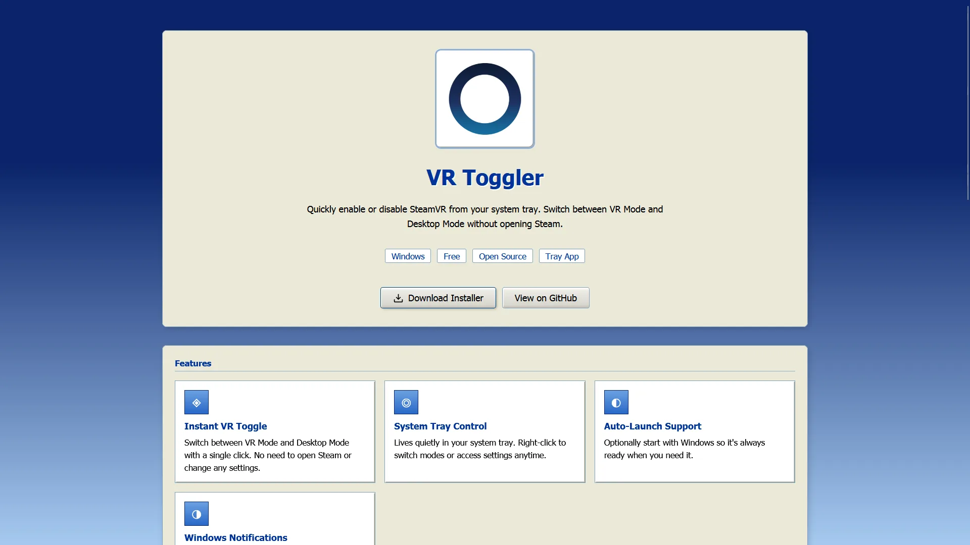 VR Toggler - A Windows tray app that quickly enables or disables SteamVR by toggling the inst...