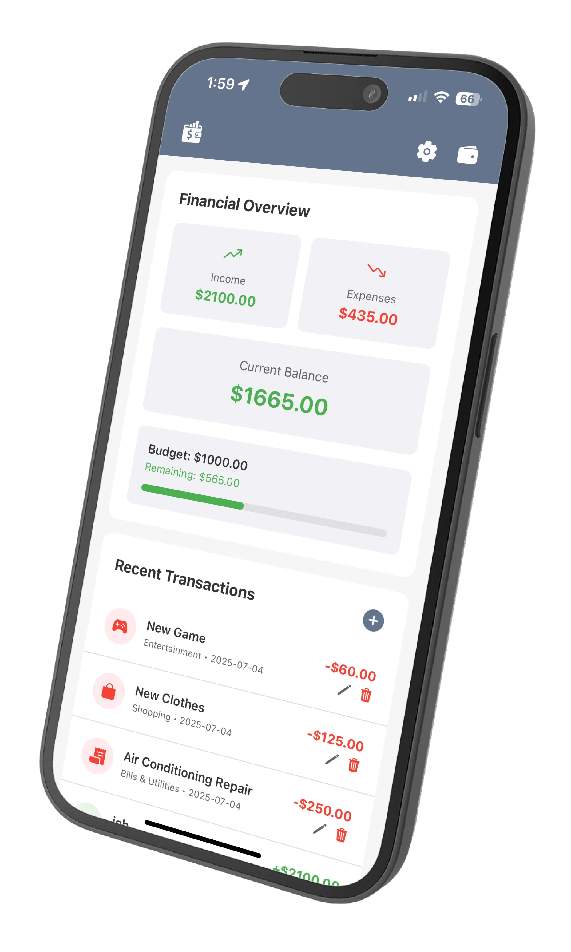 Expensely app interface showing budget tracking, spending categories, and expense history